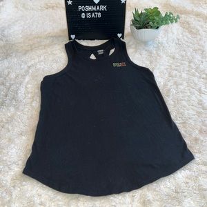 Victoria Secret PINK Tank Top Black Open Cutout Back Logo Sleeveless.